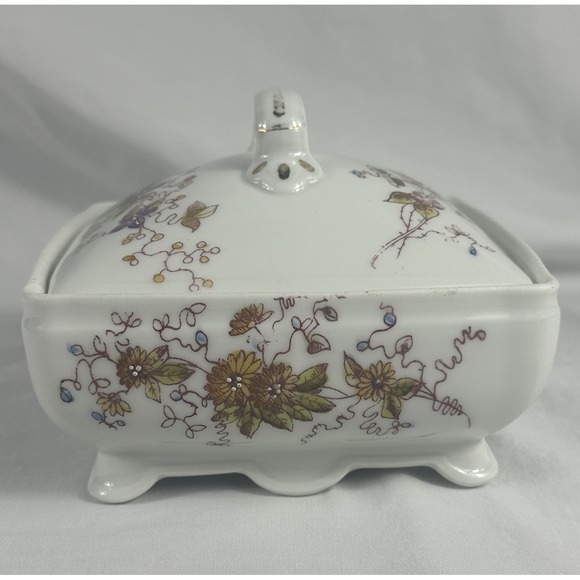 GDA Limoges Other - Limoges France Porcelain Trinket Box Floral Square Lidded Dresser Jar 5.25"